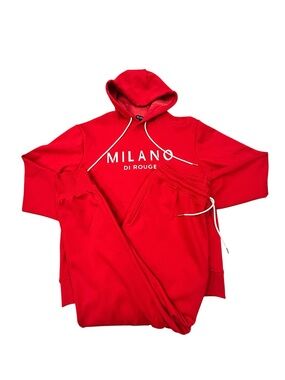 Milano Di Rouge Lux Signature Velour Lined Men's Red Sweatsuit Set Adult L